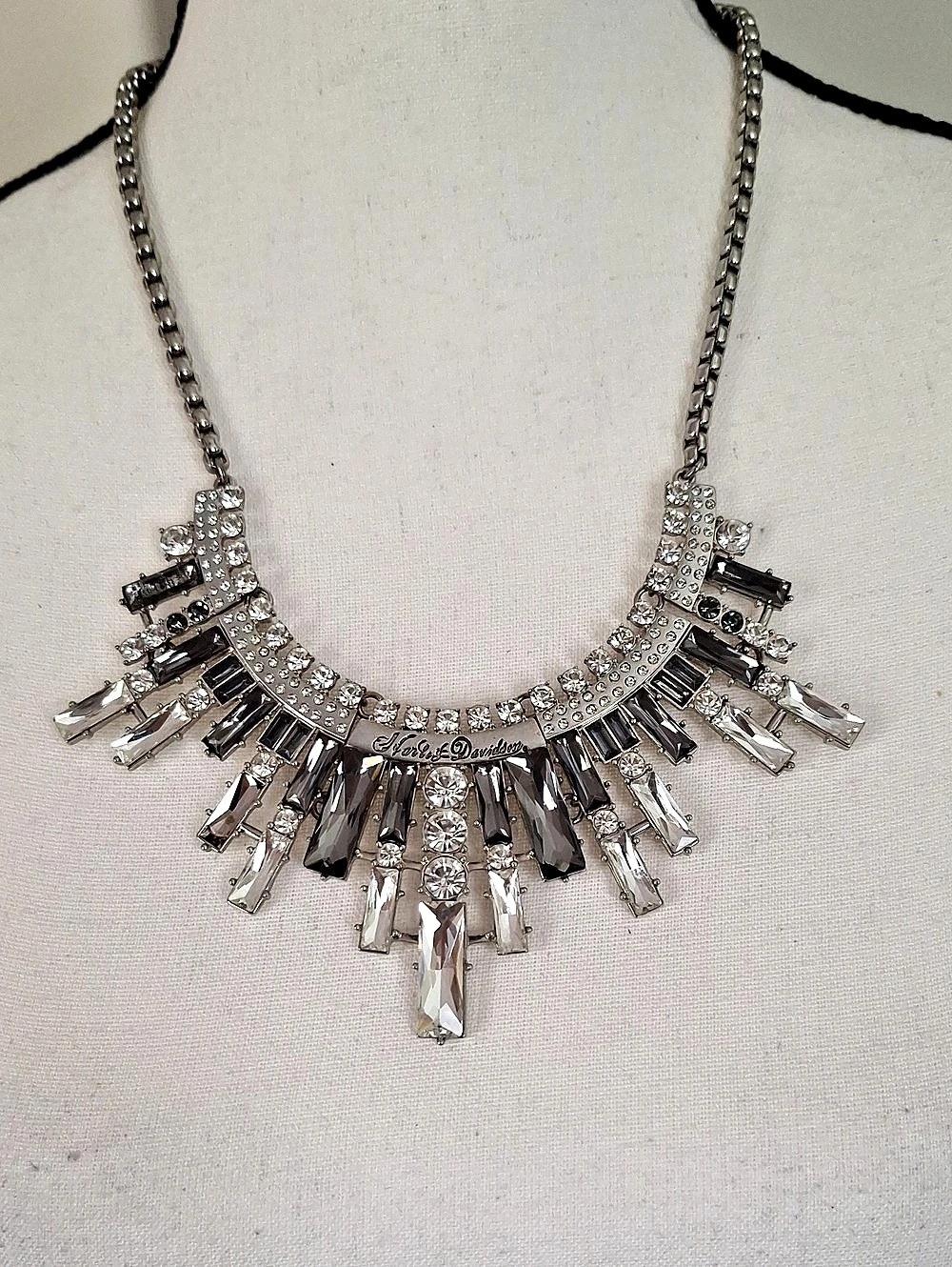 Harley Davidson Statement Crystal Necklace & Earrings Silver